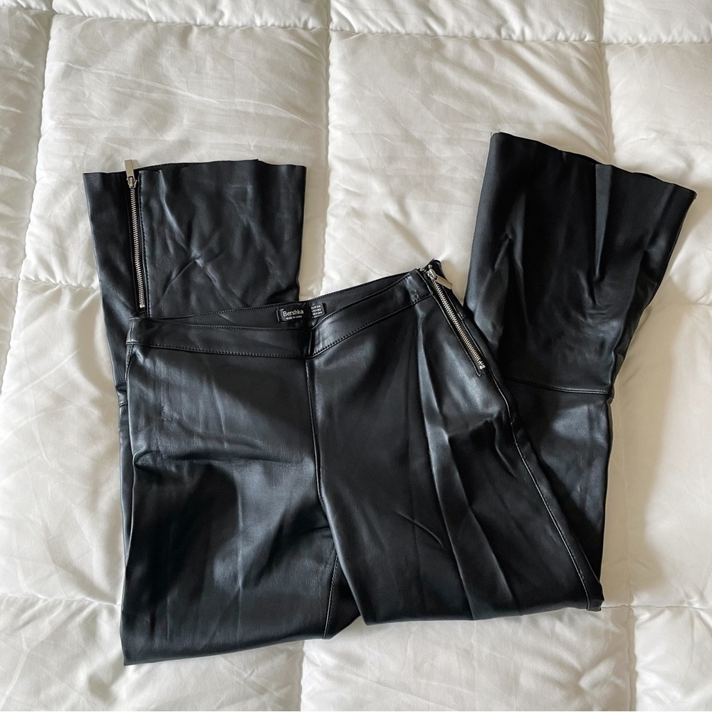 Bershka Black Flare Leather Pants